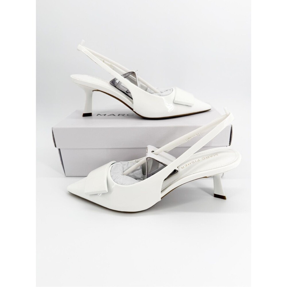 Marc Fisher Arordes Patent Slingback Pointed Toe Bow Pumps White 5.5 NEW